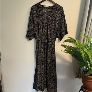 Elegant Black Floral Wrap around Dress